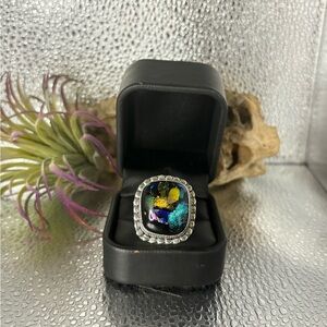 size 8 Colorful BohDichroic glass ring layers of thin glass
